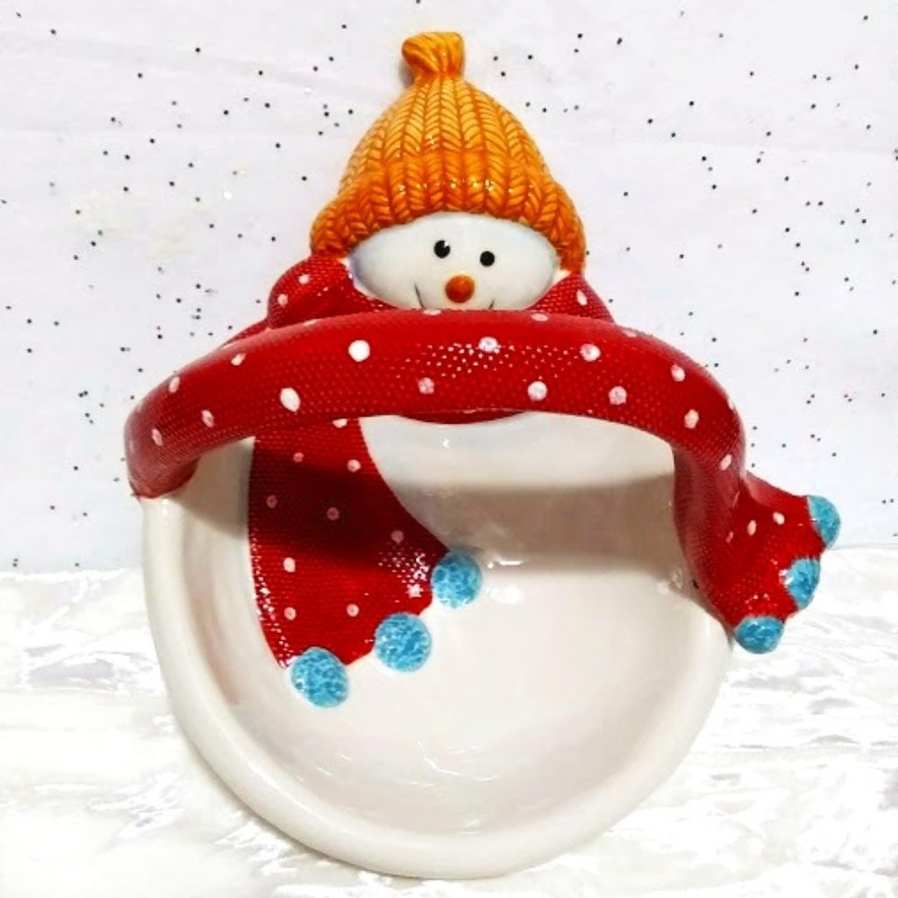 SNOWMAN CANDY BASKET BOWL*CERAMIC*ST. NICHOLAS SQUARE*SNOW DAYS*